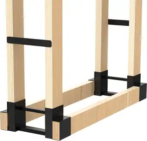 Firewood Rack Outdoor with Wood Screws Log Rack Heavy Duty Steel Adjustable to Any Length Station Firewood Bracket Kit