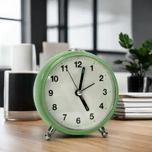 Vintage Style ABS Desk Clock Backlight Circular Square Shape Metal Needle Traditional Digital Desktop Alarm Clock