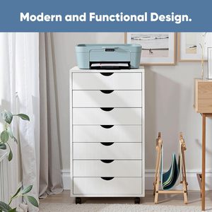 Archivador Móvil Moderno de 7 Cajones <span class=keywords><strong>con</strong></span> <span class=keywords><strong>Ruedas</strong></span>, Organizador de <span class=keywords><strong>Escritorio</strong></span>, Archivador Vertical, Soporte Rodante de Madera <span class=keywords><strong>para</strong></span> Impresora Pequeña, <span class=keywords><strong>para</strong></span> el Hogar - Product Image 4