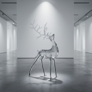 Scultura di Cervo Maschio e Femmina per Decorazione d'Interni, Grande Formato, in Resina Argentata Elettroplaccata e Dipinta a Mano - Product Image 3