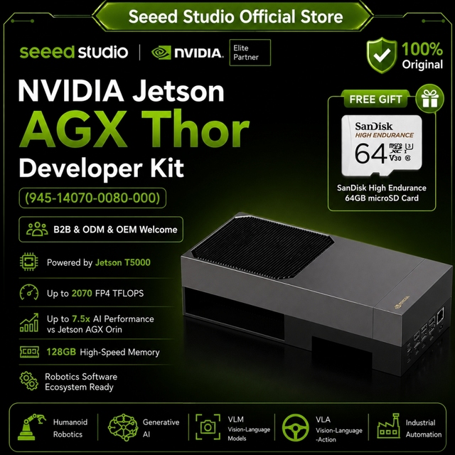 Seeedstudio NVIDIA Jetson AGX Thor Developer Kit T5000 Module 2070 FP4 TFLOPS ,128 GB Memory 40W to 130W 945-14070-0080-000