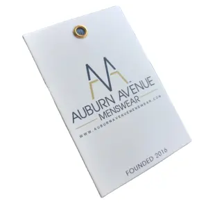 Label Papieren Label Van Groothandel Custom Logo Zwart Kledingaccessoires Kleding Hang Tags Met Metalen Oogje Voor Kleding Geweven Label