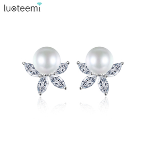 LUOTEEMI blanco perla de la boda de novia y collar de cristal de piedra de alta calidad de mujer pendientes de conchas marinas - Product Image 1