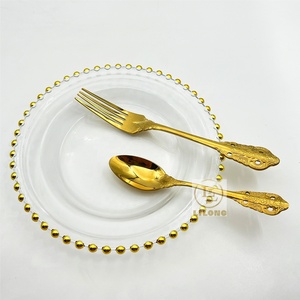 Luxe 8.5 pouces plaques de verre <span class=keywords><strong>Table</strong></span> décorative ronde en verre clair bord <span class=keywords><strong>doré</strong></span> pour la fête de mariage - Product Image 4