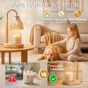 Lampe chauffe-cire en verre en forme de larme avec bras métallique incurvé réglable en hauteur et base ronde en bois massif, pour crème française, décoration intérieure et cadeau - Product Image 2