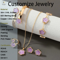 Ensemble de bijoux pour femme le plus vendu : collier, bracelet, bague et boucles d'oreilles clous en alliage émaillé avec pendentif fleur, cinq pièces