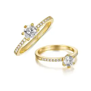 Lujo personalizado original señoras boda 18K chapado en oro 925 anillos de circón de plata esterlina