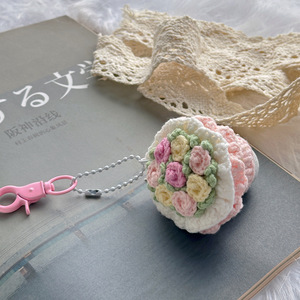 Crochet Bouquet Charm Keychain Cute Handmade Knitted Badminton Rose Flowers Car Key <b>Ring</b> for Bag Pendant Couple Key Chain Gifts - Product Image 6