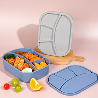 Boîte à lunch en silicone de qualité alimentaire personnalisée à 4 compartiments, couvercle anti-fuite, empilable, compatible micro-ondes et lave-vaisselle, service OEM/ODM