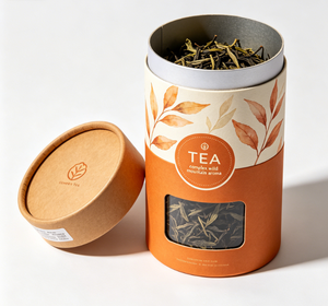 Tube en papier kraft et aluminium de qualité alimentaire personnalisé pour l'emballage du thé, avec couvercle en métal, boîte cadeau, couvercle métallique, cylindre en papier - Product Image 1