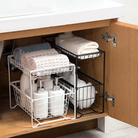 Étagère multifonctionnelle en fil métallique pour la maison Accessoires de cuisine 2 couches Tiroir pour épices, bouteilles et bocaux Rack pour évier Push Pull
