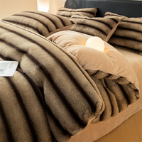 Parure de lit de luxe en fausse fourrure écologique, ultra douce et moelleuse, 400 fils/pouce², en polyester, pour lit King Size ou Double, motif rayures modernes, pour l'hiver