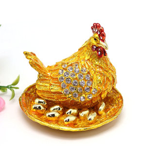 SHINNYGIFTS FengShui boîte-cadeau décorative <span class=keywords><strong>100</strong></span>% fait à la main émail poule bibelot ou boîte à bijoux carré métal Animal Design - Product Image 1