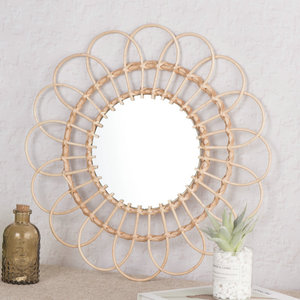 Rattan Woven <b>Round</b> <b>Wall</b> <b>Mirror</b> Natural Finish For Living Room Bedroom Decor - Product Image 1