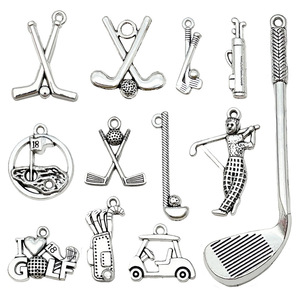 Accessoires en alliage rétro DIY, finition argent antique, support de balle de golf pour équipement sportif - Pendentif porte-clés - Product Image 1