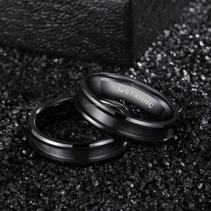 POYA Nie Verblassender Schwarz-Weißer Ring 8mm 6mm Paar-Ehering Keramik Flach Abgeschrägt Runde Kante Ringrohlinge DIY Schmuck - Product Image 2