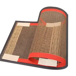 Customized PTFE Fiberglass Mesh Cloth Belt Black Color Belt With Bull Nose Joint/Flap With Guider Conveyor Belt