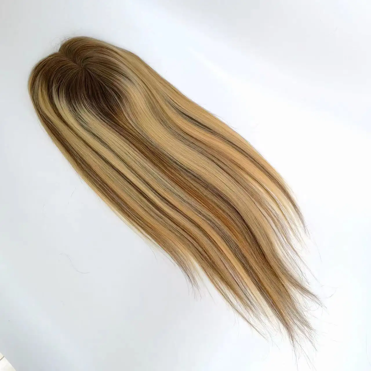 Produk rambut dasar Mono warna cokelat highlight emas kualitas tinggi rambut manusia tenun