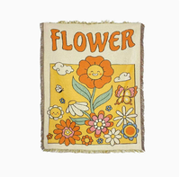 Couverture de canapé en jacquard poly-coton tissé, motif floral de dessin animé vibrant, avec sac fourre-tout assorti et tapis de pique-nique à franges – Vente en gros