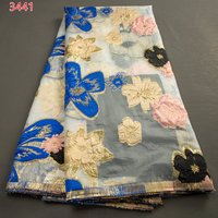 3441 prix de gros dernier or français Tulle dentelle tissu avec fleur africain Organza dentelle tissu avec paillettes broderie pour nous