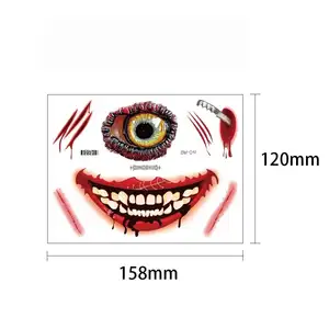 Halloween Tattoo Stickers Funny Big Mouth Temporary Tattoos for Women Men Face Makeup for Saints' Day Tatoo Waterproof