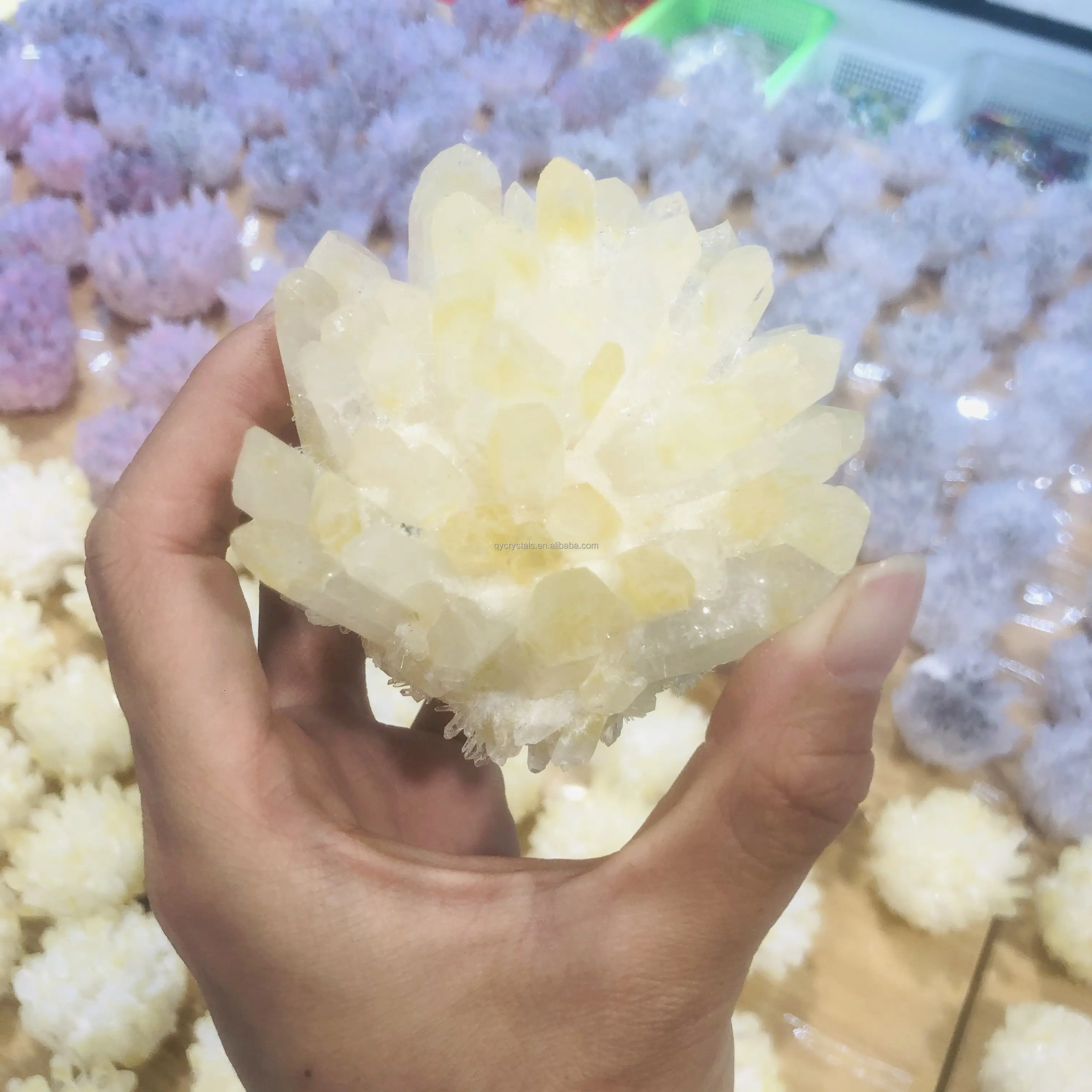 Bulk wholesale high quality light yellow crystal quartz cluster rough raw stone folk crafts for decoration