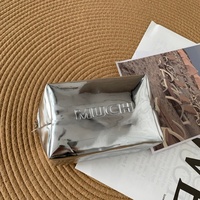Sac à cosmétiques de 7 pouces en cuir PU argenté, grand format, écologique, style japonais, avec logo en relief, sac à maquillage pour femmes, imperméable, pour les voyages