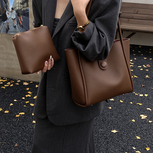 Minimalist Vintage Waterproof <strong>Large</strong> Capacity PU Tote <strong>Bag</strong> for Women with Inner Pouch Long Handle Shoulder Work - Product Image 5
