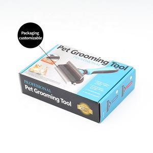 专业制造商猫狗宠物二合一毛发除毛和除毛底漆耙钢齿梳美容刷工具 - Product Image 5