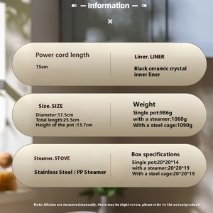 Casserole électrique multifonctionnelle de haute qualité en acier inoxydable avec revêtement antiadhésif, verre trempé, capacité de 1,8 L, pour la maison - Product Image 6