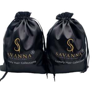 Sacs à cordon en satin de polyester de luxe doux avec logo personnalisé imprimé en sérigraphie pour le rangement des perruques et l'emballage cadeau - Product Image 1