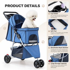 Poussette pliable et réglable pour animaux de compagnie, légère, à 3 roues, avec panier de rangement, pour chiens et chats - Product Image 4