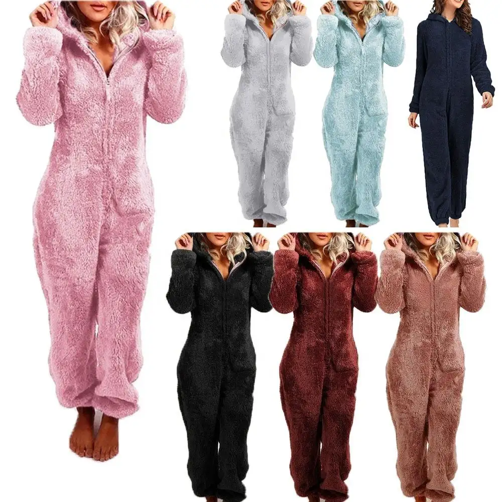 Одежда для сна пижамы для взрослых сексуальный комбинезон с принтом пижамы с капюшоном на молнии флис боди Женская одежда для сна