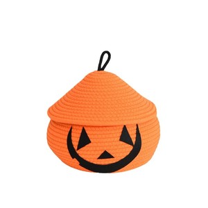 Halloween Pumpkin Storage <b>Basket</b> With Lid Cotton Rope Woven Design For Home Decor Fall Winter 2024 - Product Image 5