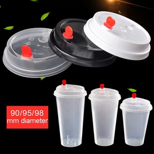 Tapas de plástico desechables para taza de plástico, de grado alimenticio, de inyección de calibre de 90mm, impermeables <span class=keywords><strong>con</strong></span> tapón en forma de corazón rojo - Product Image 6