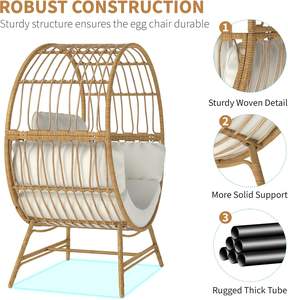 كرسي بيضة من الروطان كبير الحجم عالي الجودة من Dwoo للاستخدام الخارجي في فناء المنزل أو الداخلي في غرفة المعيشة - Product Image 5