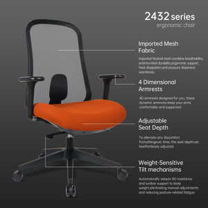 Chaise de bureau ergonomique en maille AODA avec <span class=keywords><strong>siège</strong></span> coulissant, charge maximale 150 kg, silla de oficina, chaise de bureau ergonomique - Product Image 5