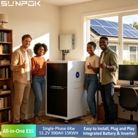 SUNPOK 51.2V 15kWh 6kW Système Solaire Tout-en-un avec Onduleur 6kW Intégré, Batterie de Stockage d'Énergie Domestique Lithium-Ion 300Ah, CAN Grid Smart BMS