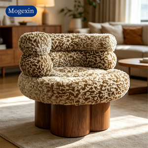 Sillón moderno de boucle con patas de madera, sillón único con forma de nube para sala de estar o dormitorio - Product Image 1