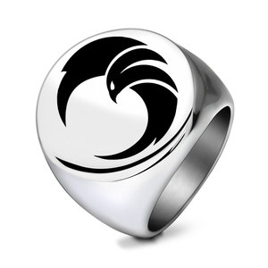 Bague en acier inoxydable 22 mm, design aigle rond, bijoux pour homme, cadeau, acier doré - Product Image 5