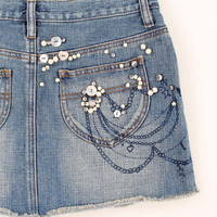Mini-jupes en jean sexy ornées de sequins personnalisés, robes pour femmes brodées de strass, jupes courtes à bord brut