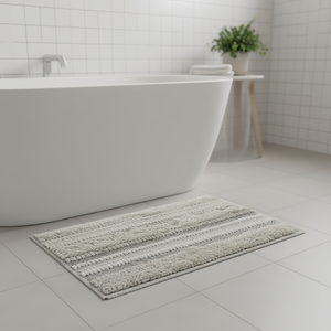 Tappetino da Bagno a Righe con Texture Intrecciata in Cotone, Design Minimalista Rettangolare per Uso in Bagno - Product Image 2