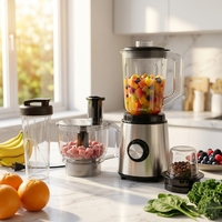 Mixeur-Blender-Extracteur de Jus Manuel/Électrique Portable 3-en-1 en Acier Inoxydable pour Usage Domestique et Commercial