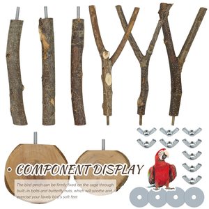 8 piezas de madera natural para pájaros, soporte de madera, tenedor, juguetes colgantes, plataforma de percha de varias ramas, hamaca, columpio, juguete para guacamayos - Product Image 3
