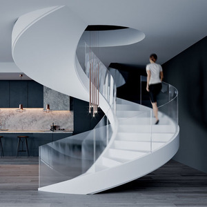 ARC cầu thang với gỗ Tread và đóng cửa Riser cong cầu thang với thép không gỉ lan can - Product Image 2