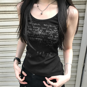 Top sin mangas de punto con cuello redondo y estampado de letras para mujer, chaleco informal de moda urbana - Product Image 1