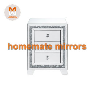 Mesita <span class=keywords><strong>de</strong></span> <span class=keywords><strong>noche</strong></span> Nightstang espejada <span class=keywords><strong>de</strong></span> <span class=keywords><strong>3</strong></span> <span class=keywords><strong>cajones</strong></span> barata caliente con diamante triturado falso - Product Image 3