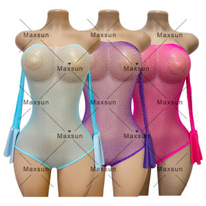 Maxsun all'ingrosso personalizzato maglia rete a rete un pezzo Bodysuit <span class=keywords><strong>Sexy</strong></span> Dancewear Rave Costume Performance Wear strass abiti MS141 - Product Image 5