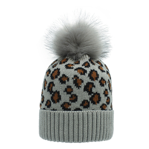 Chapeau chaud en acrylique, design léopard coloré, logo personnalisé, chapeaux d'hiver unisexes, chapeau en fourrure à <span class=keywords><strong>pompon</strong></span> tricoté pour femmes - Product Image 3