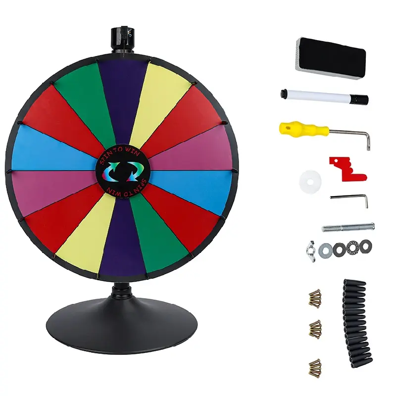 24 Inch Heavy Duty Prize Wheel Dual Use Adjustable Tabletop and Floor Stand Fortune Wheel for Carnival Spinner Game Tradeshow